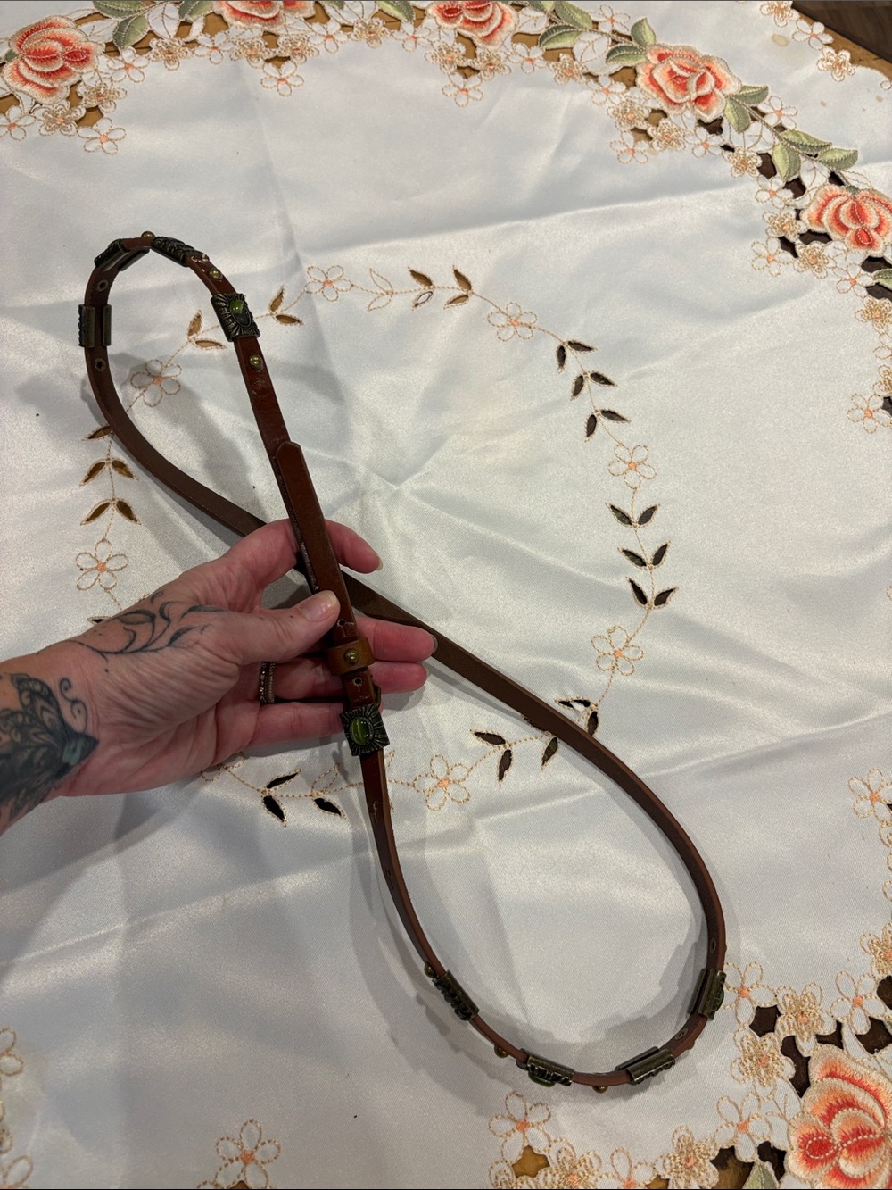 Chinese Laundry Brown Leather Decorative Women's Belt with Brass Accents